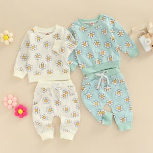 2022-07-05 Lioraitiin 0-3Years Toddler Baby Girl 2Pcs Autumn Clothing Set Long Sleeve Floral Printed O-Neck Sweatshirts Pant