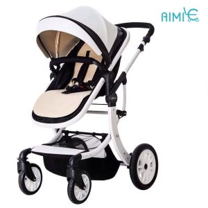Newborn baby car,Red Trolley Baby Pushchair car on wheels,leather baby pram,Multi-functional fold stroller