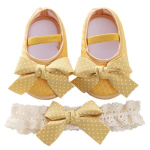 Baywell Fashion Baby Girls Princess Shoes Headwear Set Lovely Bow Buckle Design Shoes Children's Day Gifts 0-12 Months