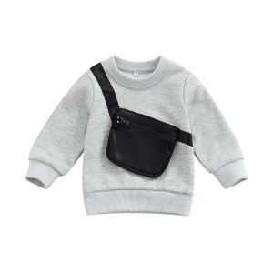 Lioraitiin 0-5Years Toddler Boy Girl Long Sleeve Tops Cross-Body Bag Printing Pullover Crew Neck Loose Fit Tops