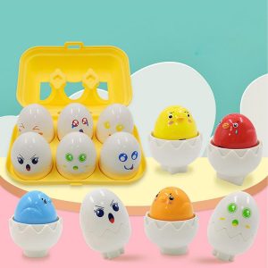 Matching Egg Set Squeak Easter Eggs Toddler Toys 6PCS Egg Puzzle Toy Sensory Color & Shape Sorter Birthday Gift Montessori Toys