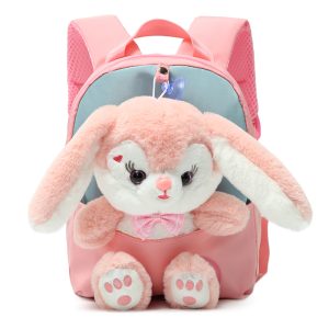 Plush Children SchoolBag Cute Bow Tie Rabbit Backpack for Boys Girls Kids Cartoon School Bags Kindergarten Preschool Baby Bag