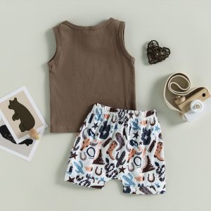 Baby Boy 2pcs Vest Pants Outfit Set Cactus Print 2pcs Kids Outfit Casual Basic Sleeveless Crew Neck Loose Waist Streetwear Suit