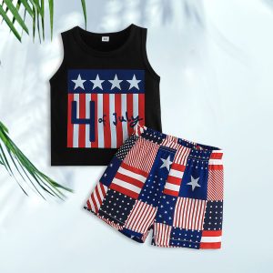 Baby Boy Sleeveless T-Shirt Shorts 2pcs Toddler Boys Children Clothes Sets Star Stripe Print Fashion Independence Day Clothes