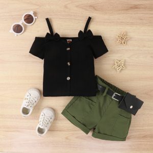 Baby Girls Knit Ribbed Suspender Casual Shorts Pants Sets Cotton Daily Wear 2023 Summer Baby Clothes Toddler Girl Clothes