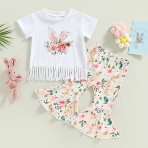 Baby Girls Tassels Short Sleeves Tops Set Lovely Casual Kids Clothes 2023 Summer Baby Clothes Toddler Girl Knitting Daily Wear