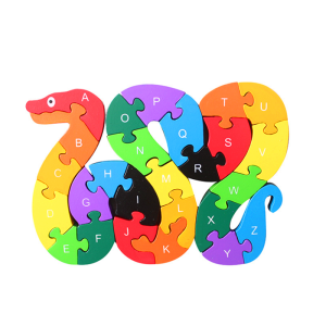 Baby Kids Children Wooden Toys Alphabet Number Building Jigsaw Puzzle Snake Shape Funny Digital Puzzle Game Educational Toys